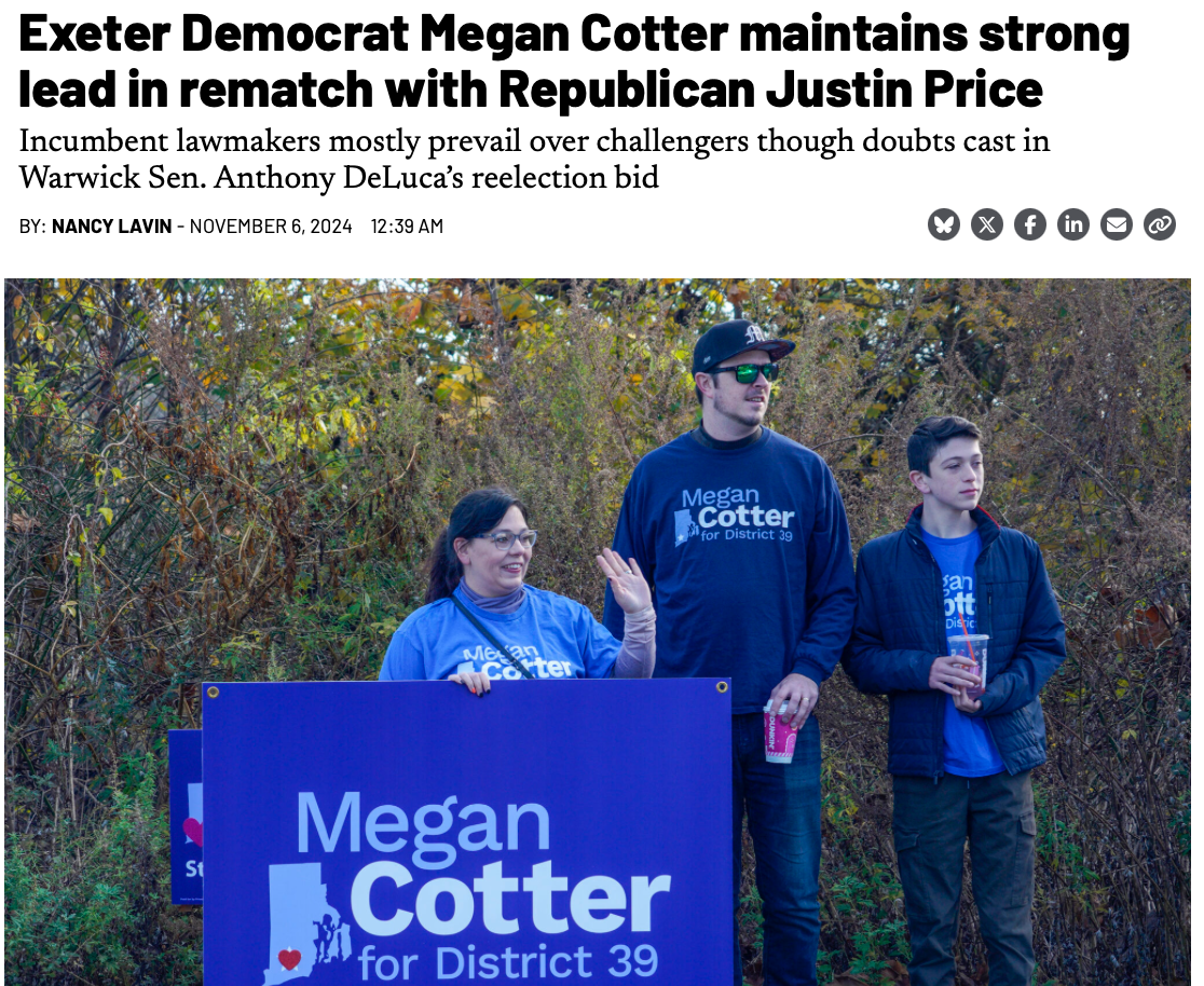RI Current: Megan Cotter maintains strong lead